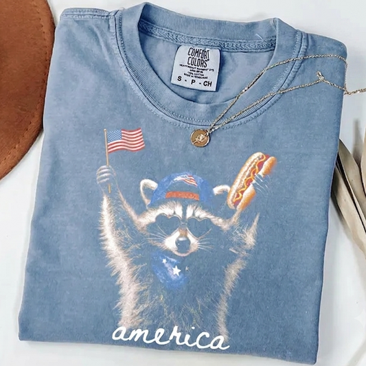 Comfort Colors® Patriotic Raccoon Shirt, Funny America Shirt, USA Flag Animal Graphic Shirt, Independence Day Shirt, 4th of July Apparel