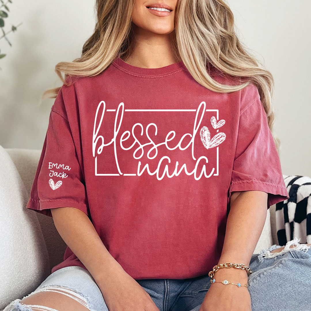 Blessed Grandma Shirt, Custom Grandkids Names, Heart Design T-Shirt, Perfect Gift for Grandma