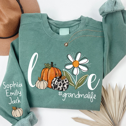 Autumn Love Sweatshirt with Custom Names for Grandma and Grandkids