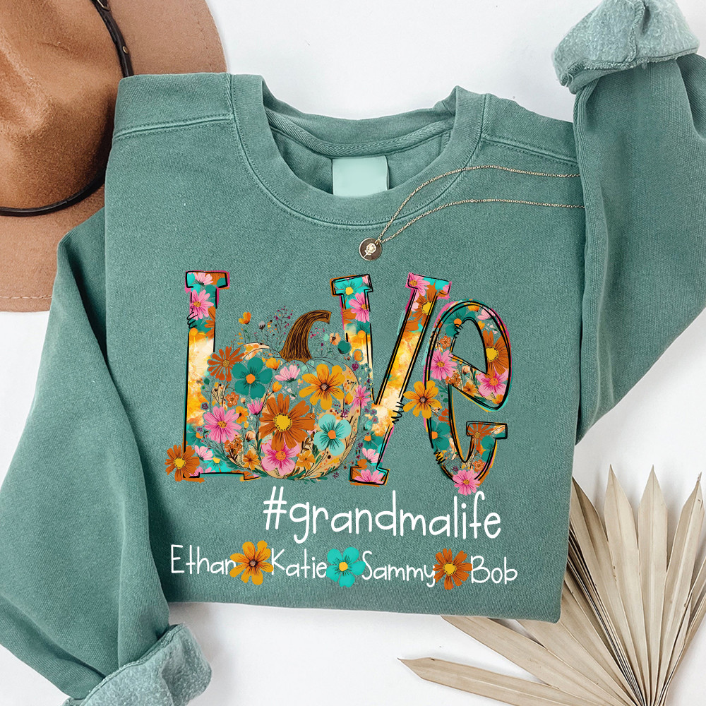 Love Autumn Personalized Sweatshirt, Custom Name for Grandma And Kids