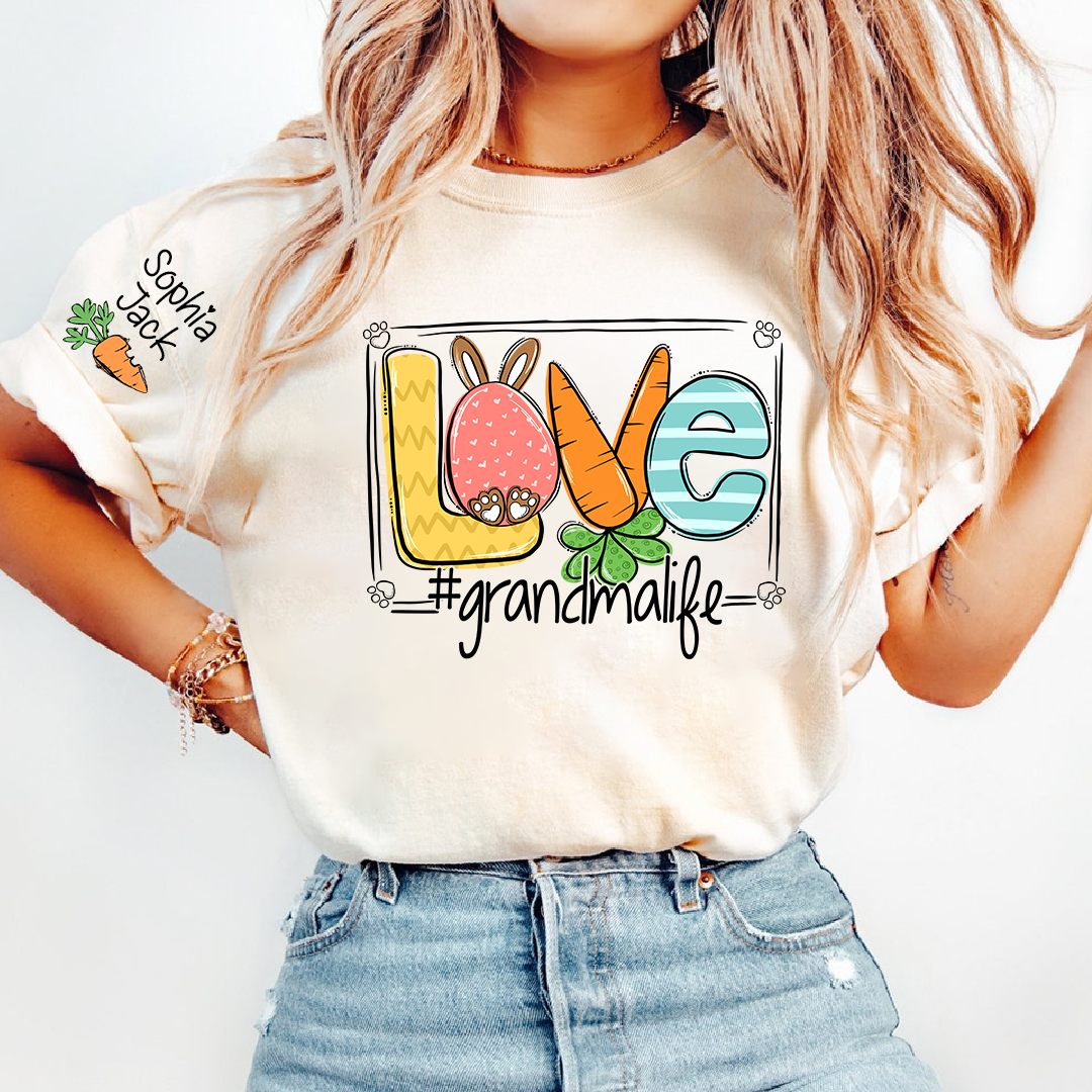 Custom Grandma Bunny Shirt, Personalized Family Names Easter Style Tee