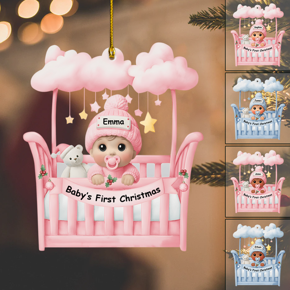 Personalized Baby First Christmas Ornament 2025 – Custom Name Crib Ornament, Newborn Keepsake Gift Ornament