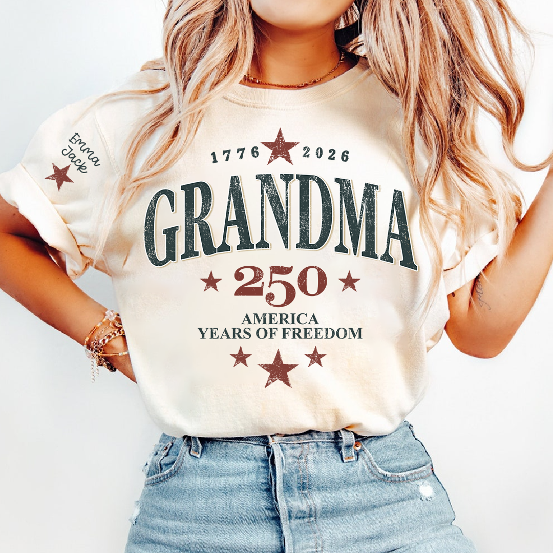 Grandma 250 Years of Freedom America Flag T-Shirt | Patriotic 4th of July Shirt