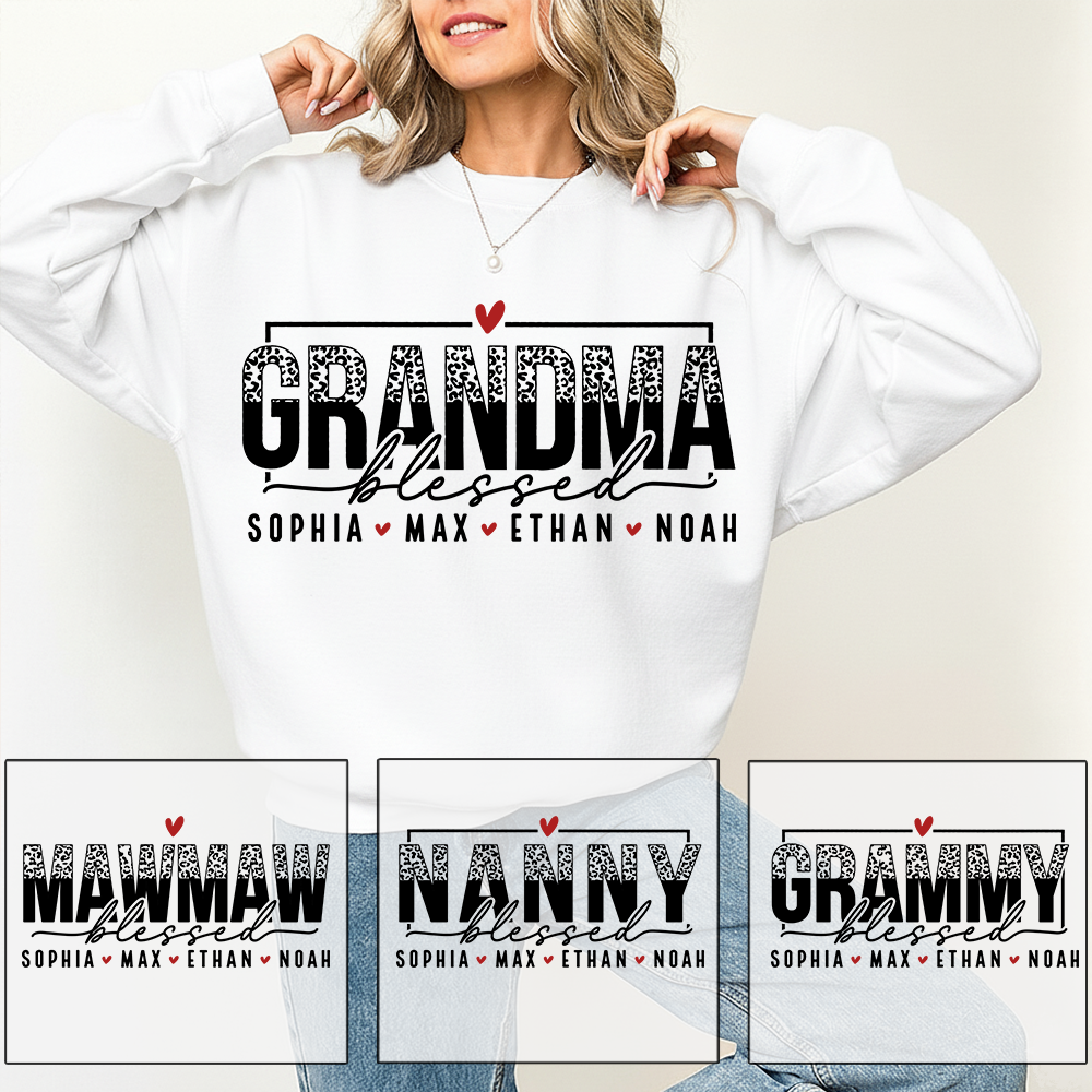 Personalized Blessed Grandma Heart Sweatshirt, Gift for Grandma and Kids