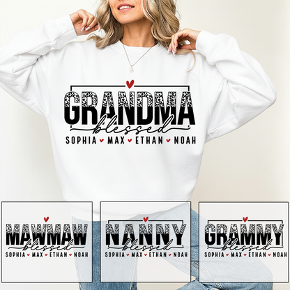 Personalized Blessed Grandma Heart Sweatshirt, Gift for Grandma and Kids