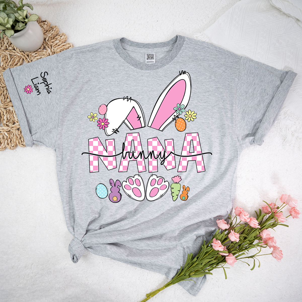Personalized Nana Easter Shirt with Bunny, Custom Name Grandma T Shirt, Cute Spring Family Gift