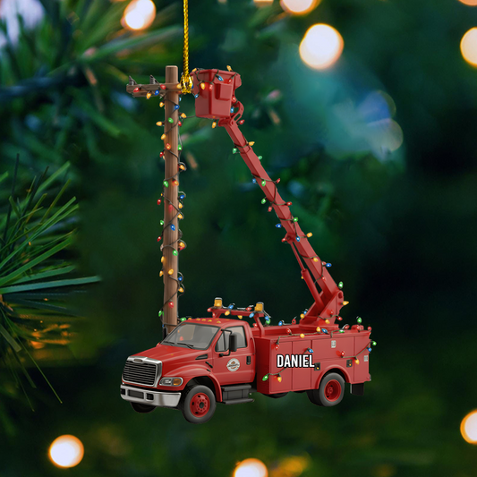 Personalized Lineman Bucket Truck Ornament 2025 – Custom Name Christmas Ornament, Electric Utility Worker Gift Ornament