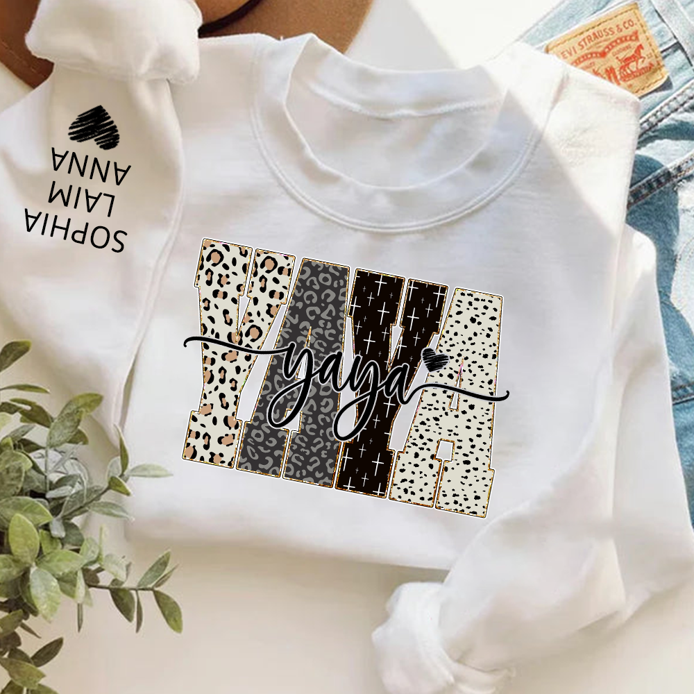 Personalized YaYa Leopard Sweatshirt – Custom Bible Style Design, Unique Gift for Grandma and Her Grandkids