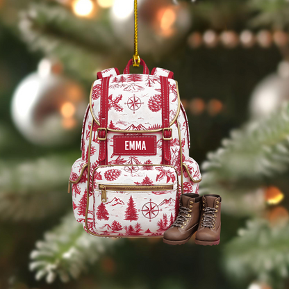 Personalized Backpack Ornament with Hiking Boots – Custom Name Christmas Gift for Campers & Outdoor Lovers Ornament