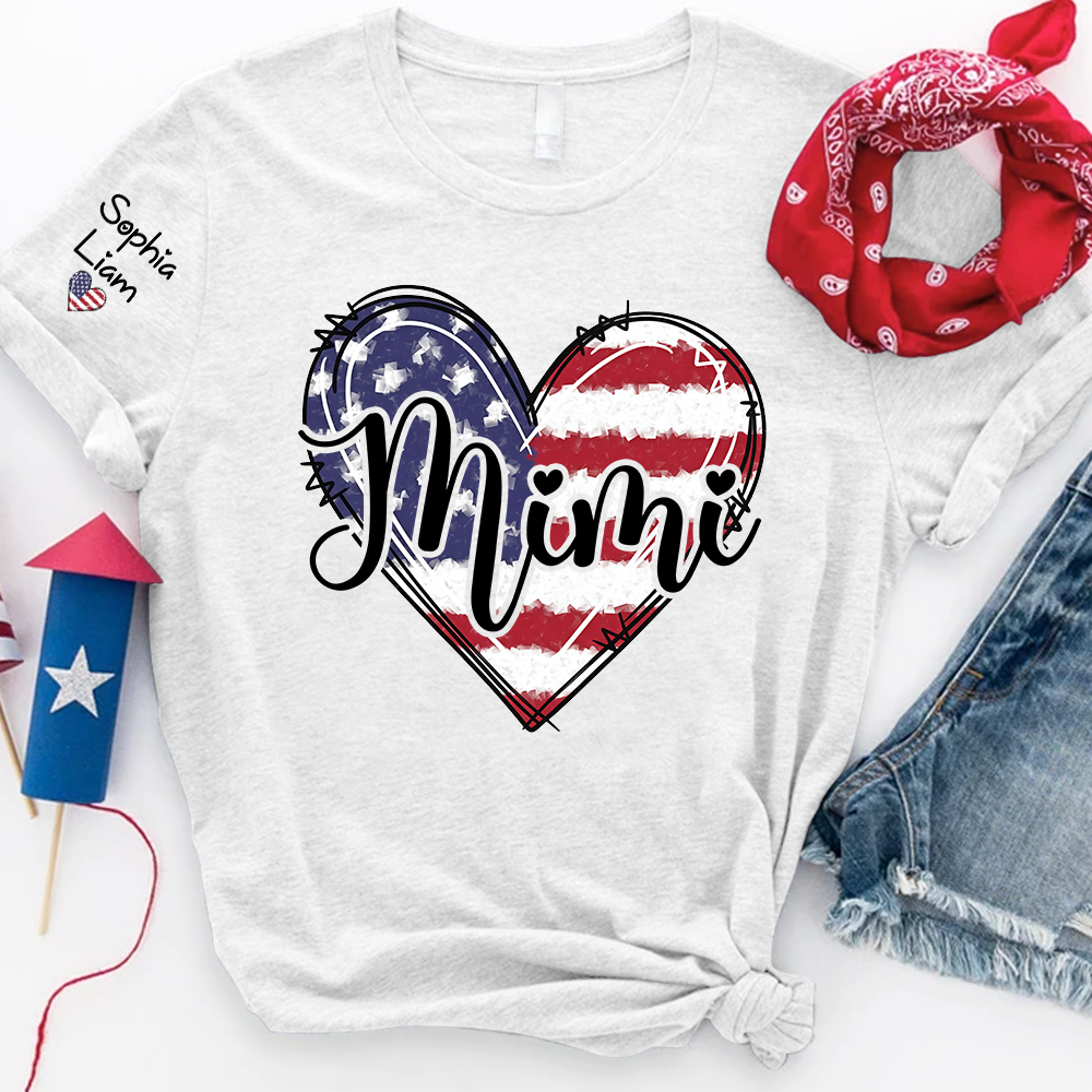 Mimi Patriotic Shirt, American Flag Heart Mimi T-Shirt for Women, 4th of July Grandma Gift