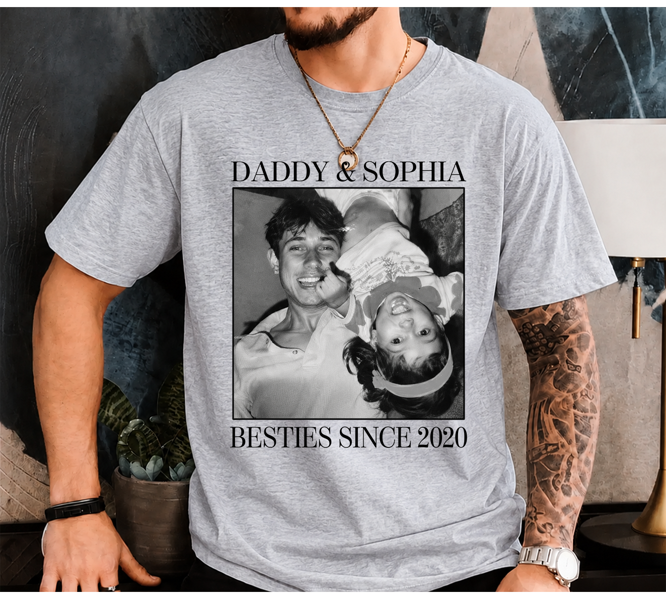 Personalized Father's Day Photo Shirt, Custom Besties Since Gift for Dad Daddy Papa T-shirt