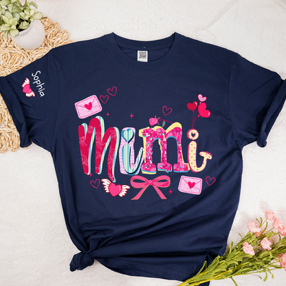 Custom Mimi Valentine Brushstroke T-shirt, Heart Shaped valentine Gift for Grandma And Kids