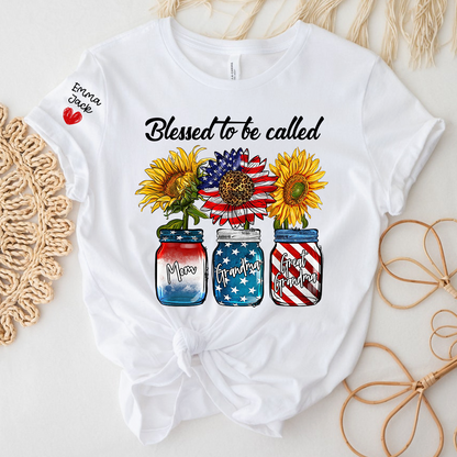 Blessed to be Called Nana Shirt, Custom Family T-Shirt with Sunflower and Flag Design, Give Family