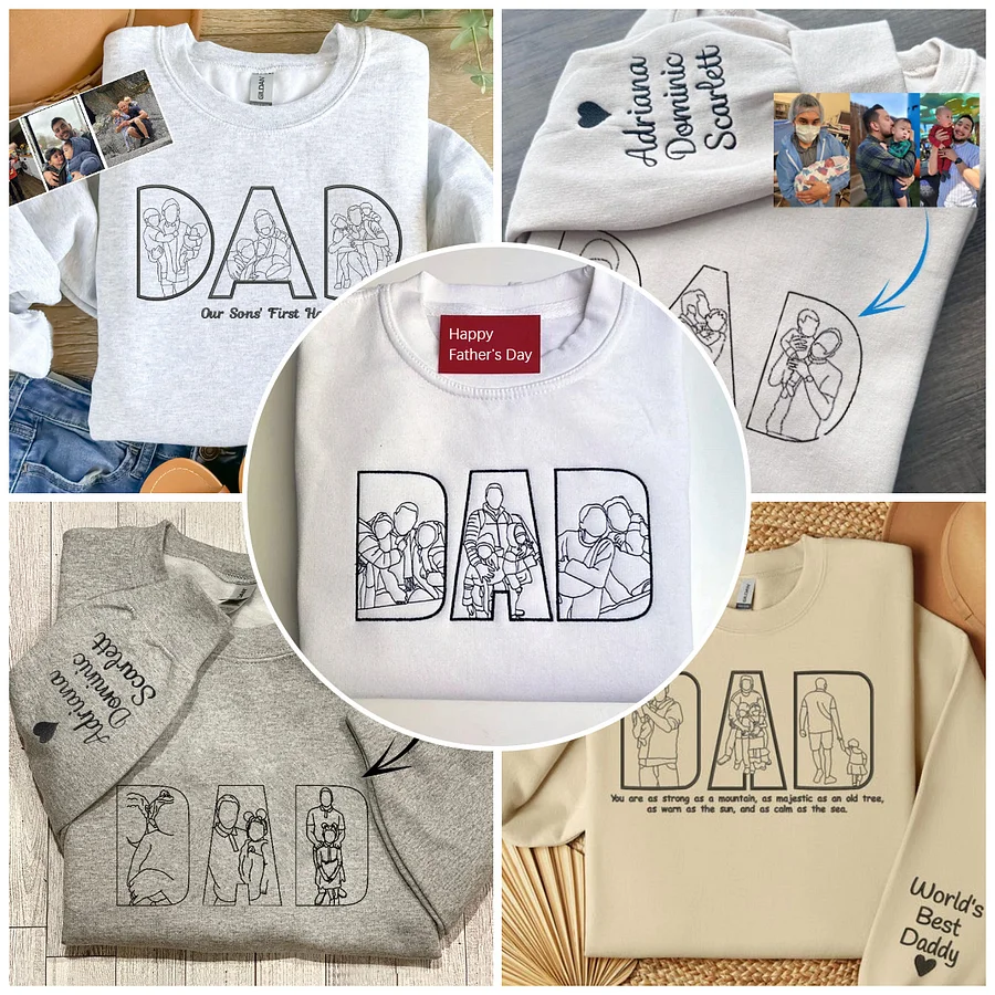 Custom Photo Portrait Embroidery Sweatshirt Gift For Dad And Mom Sweatshirt