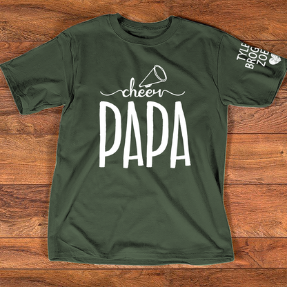 Custom Cheer Papa Tee, Personalized Dad's Cheer T-Shirt with Kid's Names