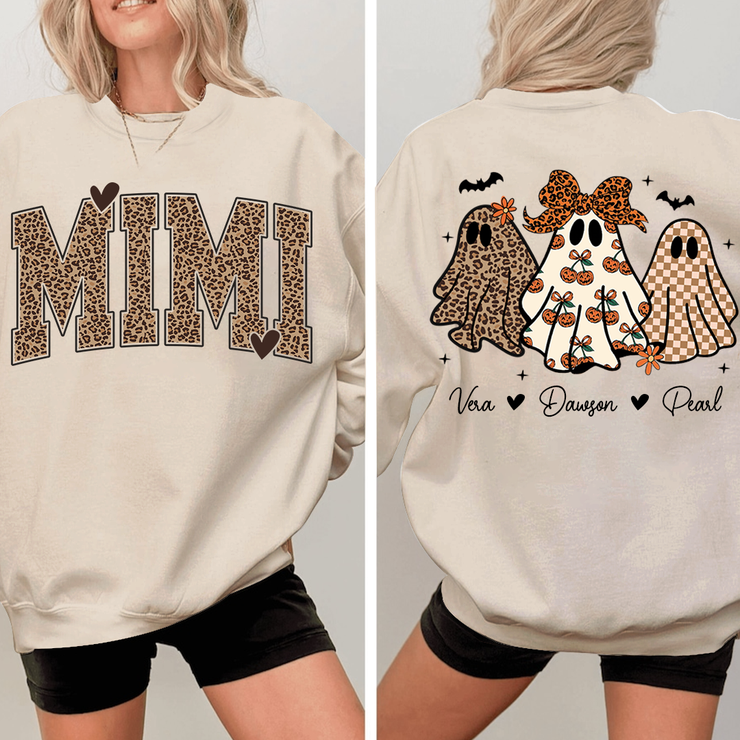 Personalized Mimi Leopard Print Halloween Sweatshirt, Gift for Grandma And Kids