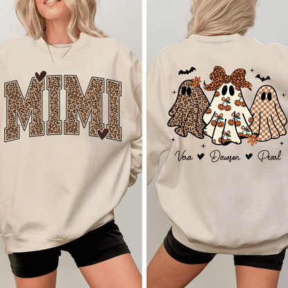 Personalized Mimi Leopard Print Halloween Sweatshirt, Gift for Grandma And Kids