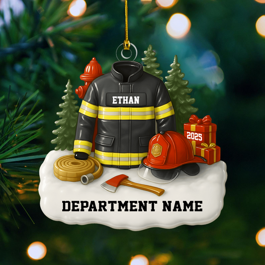 Personalized Firefighter Ornament 2025 – Custom Name and Department Christmas Tree Decoration Ornament