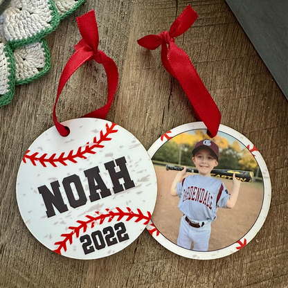 Baseball Christmas Acrylic Ornament, Personalized Name, Year & Photo Sports Decoration 2025