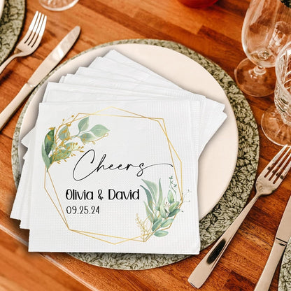 Personalized Wedding Cocktail Napkins For Reception Eucalyptus, Customized Wedding Napkins With Name, Wedding Cocktail Napkins, Custom Wedding Beverage Napkins, Wedding Personalized Beverage Napkins