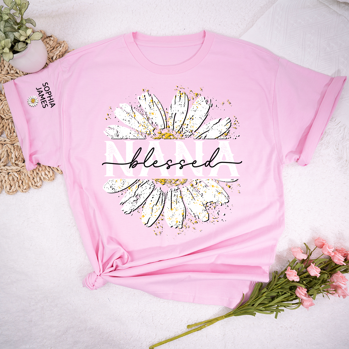 Custom Blessed Nana Floral T Shirt, Beautiful Daisy Print for Grandmothers, Ideal for Mother's Day