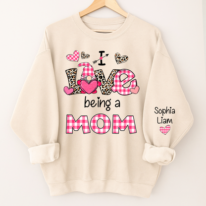 Custom Mom Sweatshirt with Kids Names, I Love Being a Mom Design, Cozy Valentine Apparel for Mothers