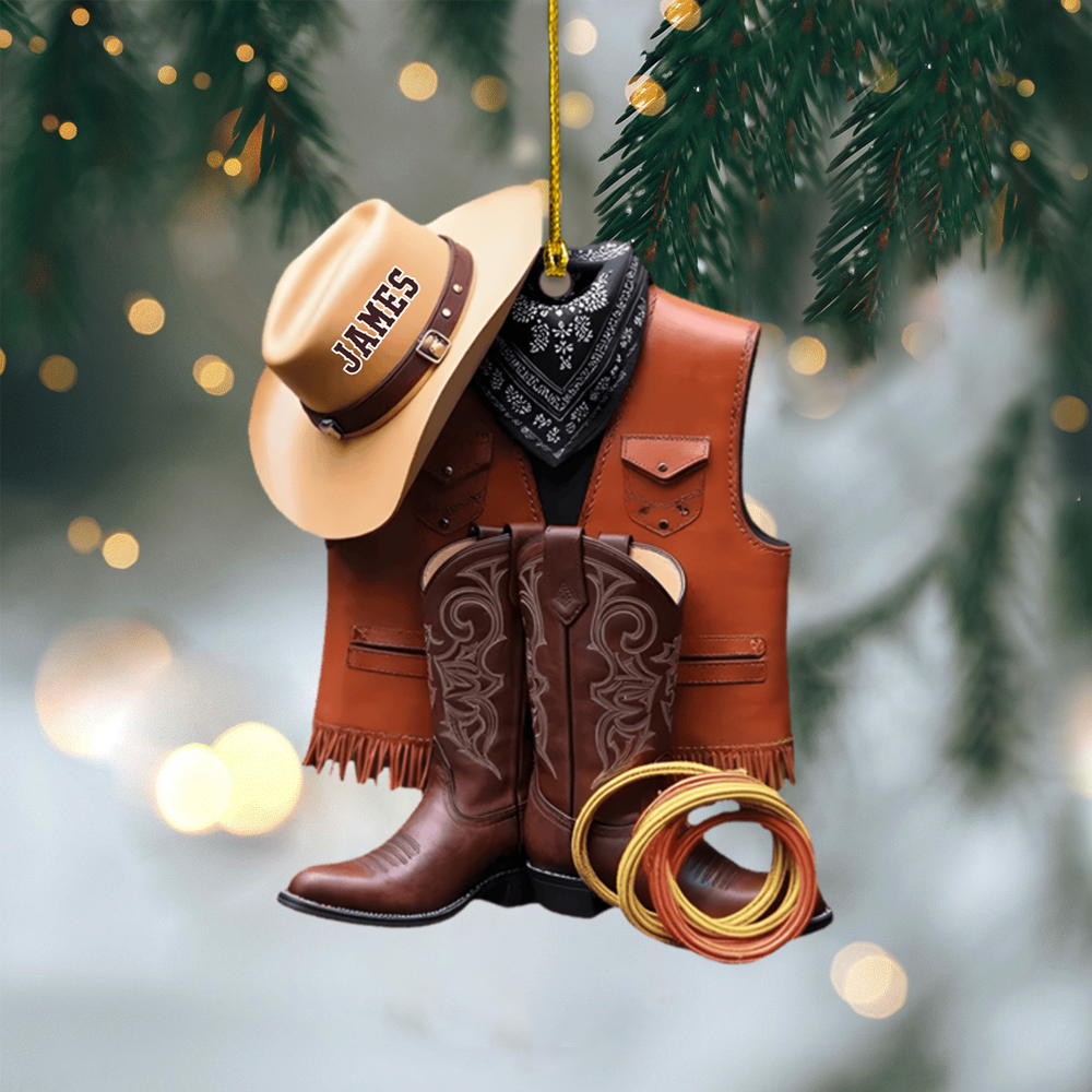 Personalized Cowboy Ornament 2025 – Custom Western Outfit Ornament with Name, Unique Christmas Gift for Cowgirls & Cowboys Ornament