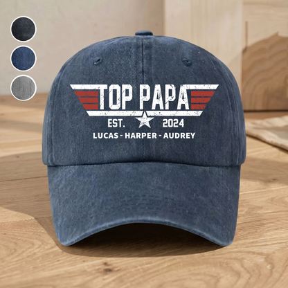 Personalized Gift Top Papa, Grandpa's Birthday, Father's Day Gift Trend, Personalized Custom Vintage Washed Denim Cap