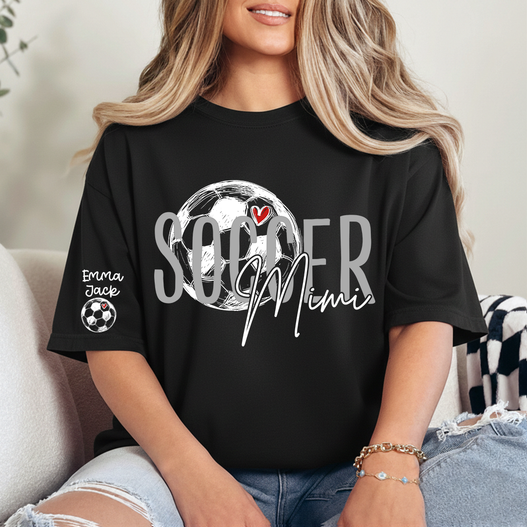 Personalized Soccer Mimi Shirt, Custom Grandkids Names and Soccerball Graphic T Shirt