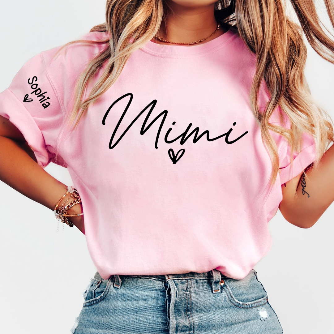 Personalized Name TShirt with Heart, Gift TShirt For Mimi And Grandkid