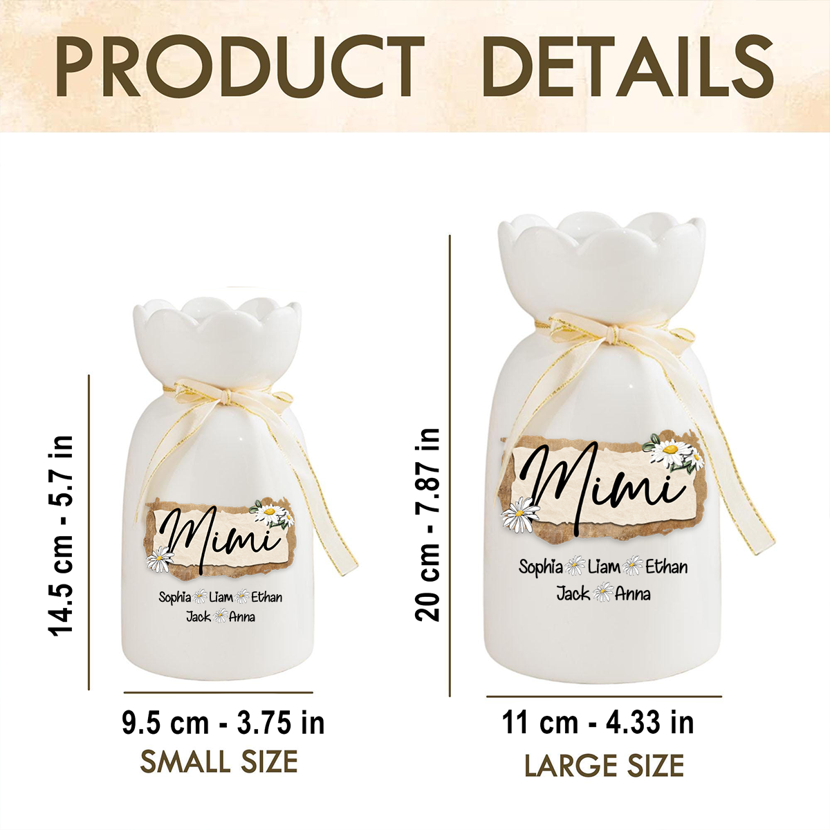 Personalized Mimi Flower Vase with Grandkids' Names, Custom Ceramic Vase, Perfect Gift for Mimi