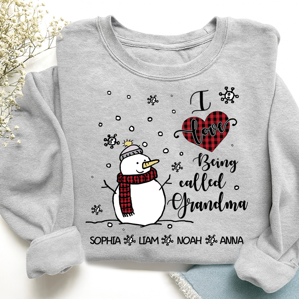 Personalized Christmas Snowman I Love Being Grandma Sweatshirt, Gifts for Grandma and Kids