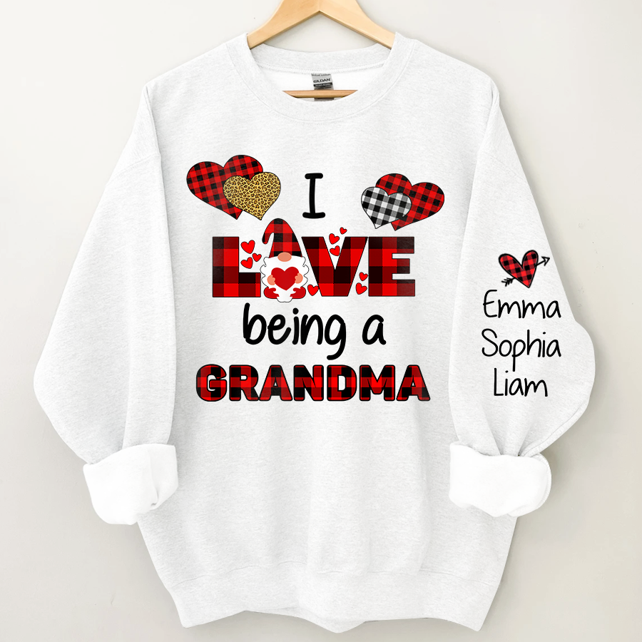 Personalized Grandma Gnome Xmas Sweatshirt, Custom I Love Being A Grandma With Grandkids Christmas Sweatshirt