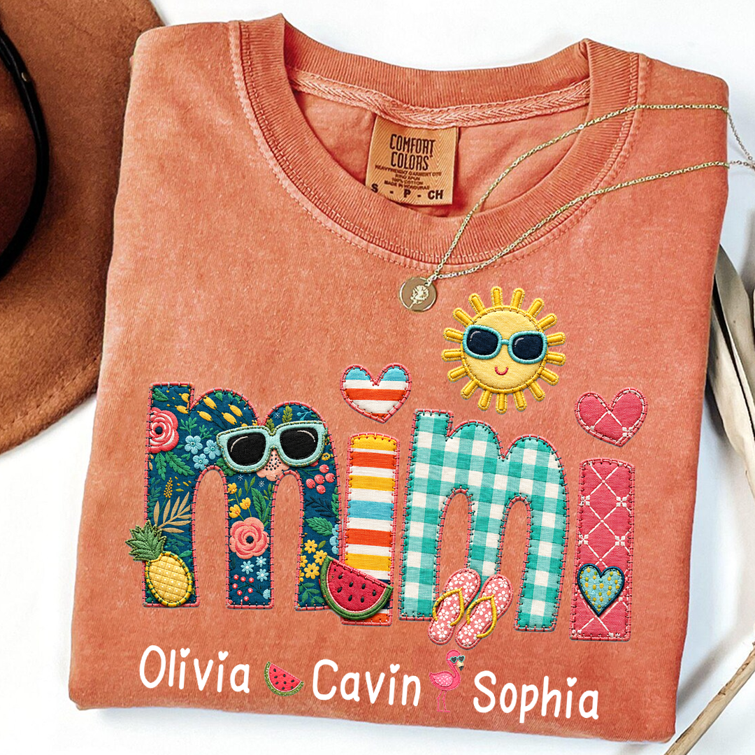 Comfort Colors® Personalized Mimi T-Shirt with Summer Fun Design for Grandma And Kids Family Names Custom Tee