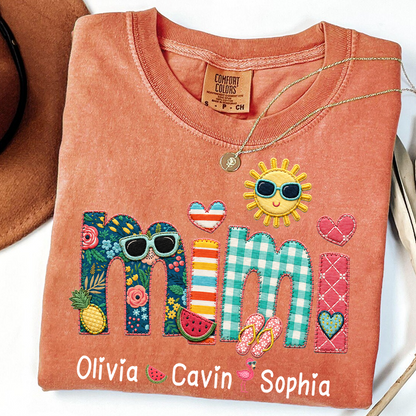 Comfort Colors® Personalized Mimi T-Shirt with Summer Fun Design for Grandma And Kids Family Names Custom Tee