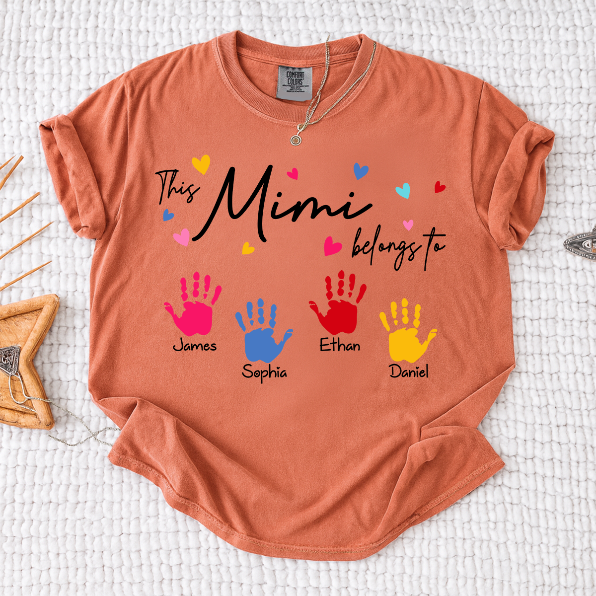Comfort Colors® This Mimi Belongs To Shirt, Personalized Name Mimi Tee, Colorful Handprint Design, Custom Family Gift for Grandma