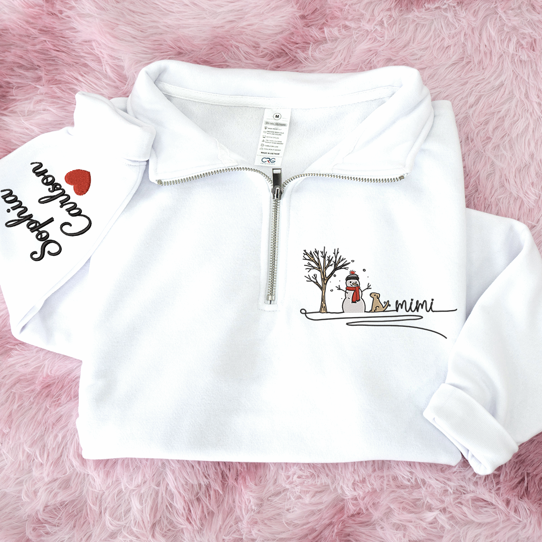 Personalized Hand Embroidered Mimi Snowman Sweater For Gift Grandma And Kids