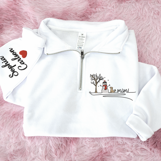 Personalized Hand Embroidered Mimi Snowman Sweater For Gift Grandma And Kids