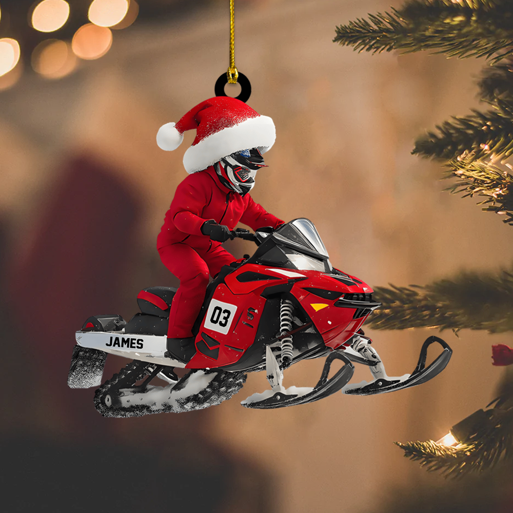 Personalized Snowmobile Ornament 2025 – Custom Name & Number Christmas Ornament, Unique Gift for Snowmobilers & Riders Ornament