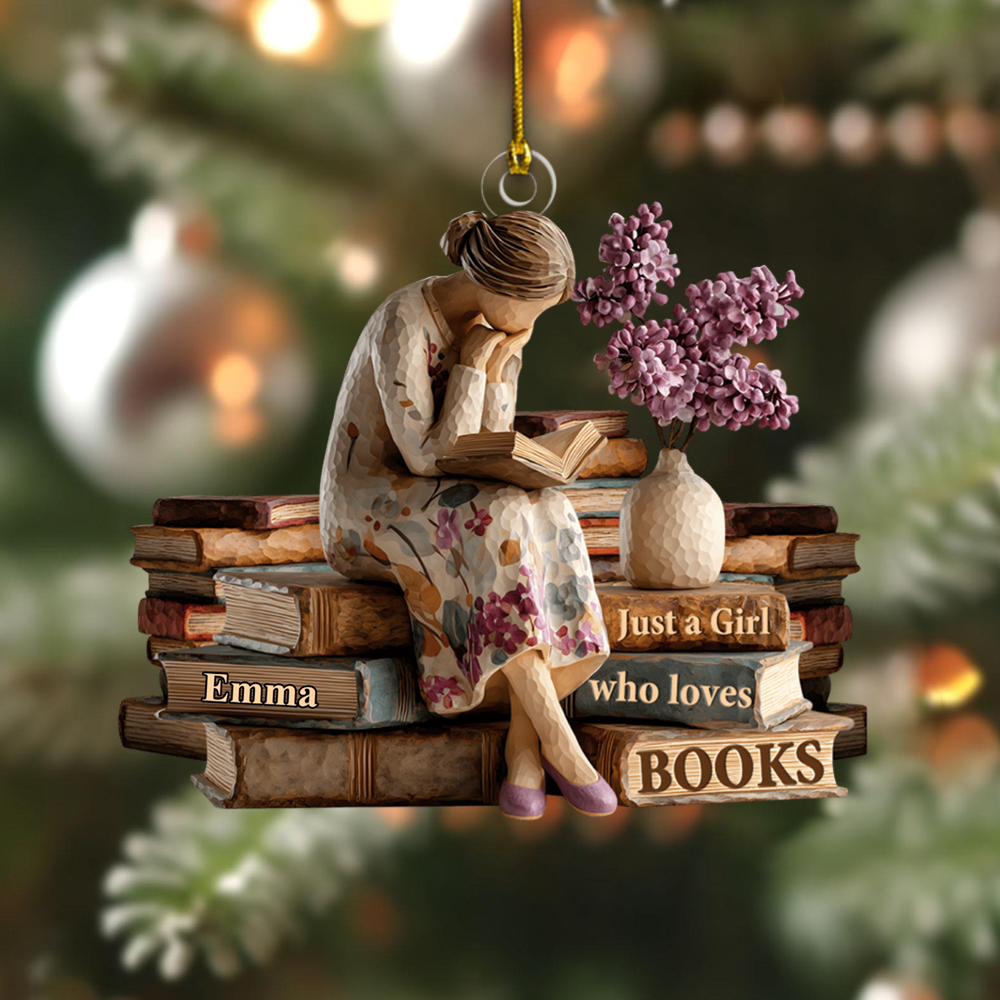 Personalized Book Lover Ornament – Custom Name Reading Girl Figurine Christmas Decoration 2025 Ornament