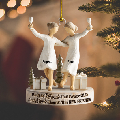 Best Friends Ornament – Dancing Friends Figurine Christmas Decoration with Heartfelt Friendship Quote, Cute Gift for Besties Ornament