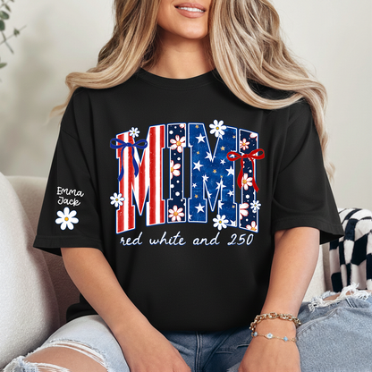 Patriotic Mimi T-Shirt for America’s 250th Anniversary | Red, White, and 250 Stars & Stripes