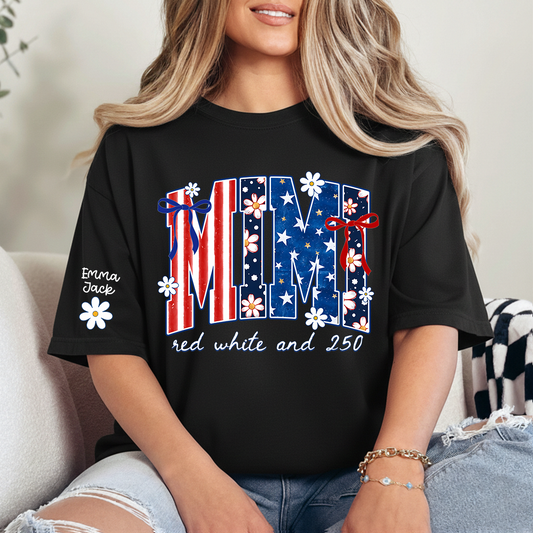 Patriotic Mimi T-Shirt for America’s 250th Anniversary | Red, White, and 250 Stars & Stripes