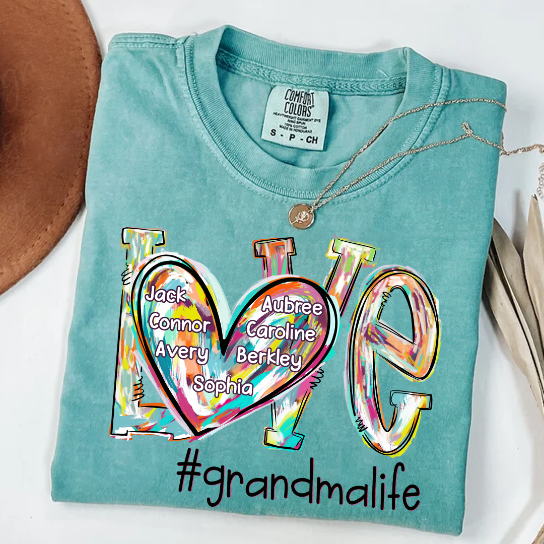 Comfort Colors® Love Grandma Color T-Shirt, Custom Grandma With Grandkids Shirt