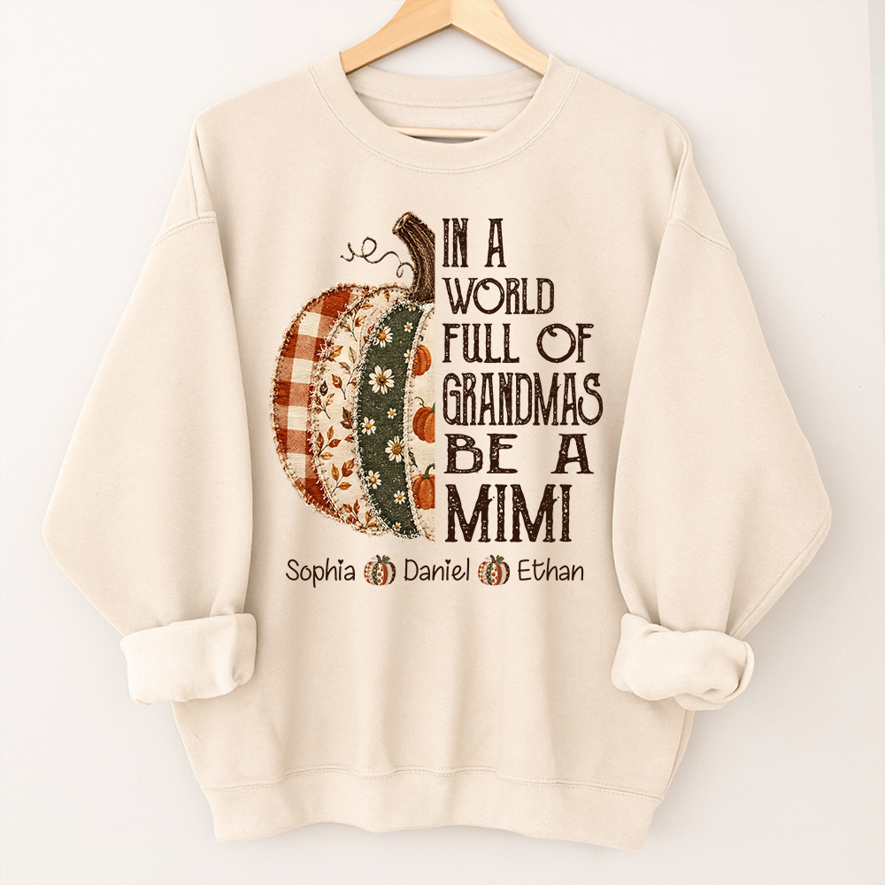 Personalized Mimi Pumpkin Shirt, Fall Floral Patchwork Grandma Tee, In a World Full of Grandmas Be a Mimi Gift Shirt