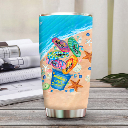 Personalized Water Cups, Custom Summer Grandma And The Kids. Portable Water Cup With Lid