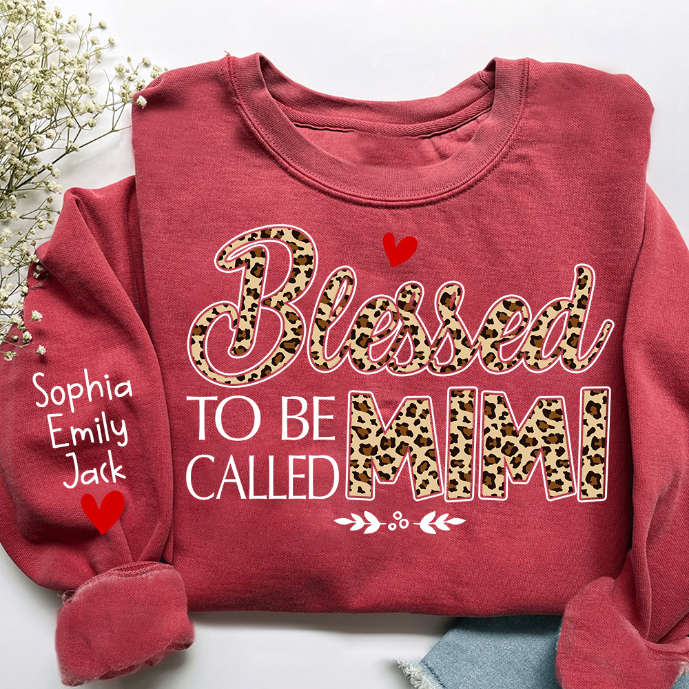Personalized Leopard Print Sweatshirt Blessed to be called Mimi, Gift For Grandma And Grandchildren
