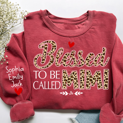 Personalized Leopard Print Sweatshirt Blessed to be called Mimi, Gift For Grandma And Grandchildren