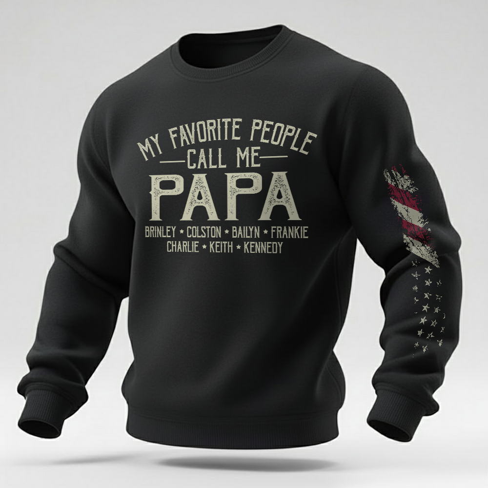 Papa Sweatshirt Personalized With Children Names, Classic Dad Grandpa Crewneck