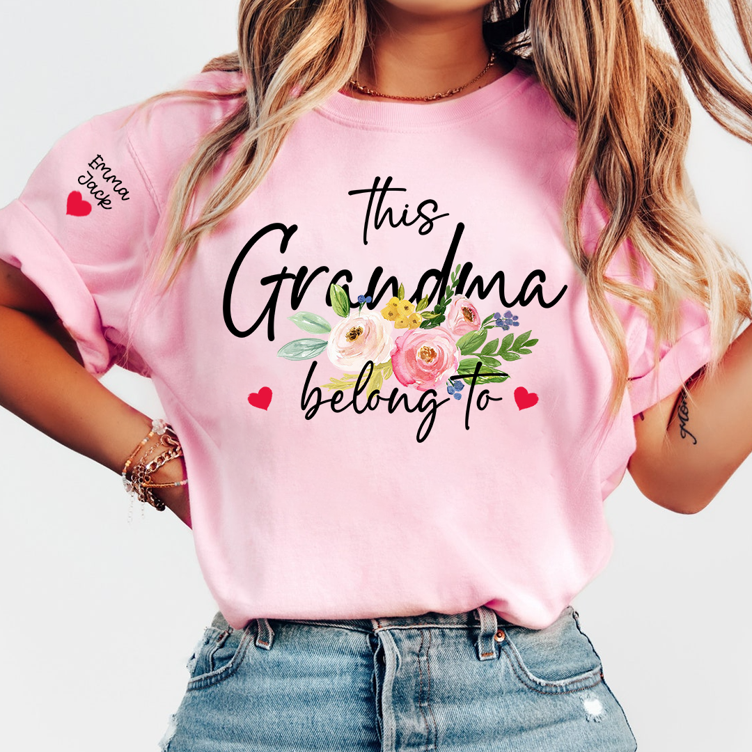 This Grandma Belongs to Shirt, Personalized Grandma T-Shirt with Custom Kids Names and Floral Design